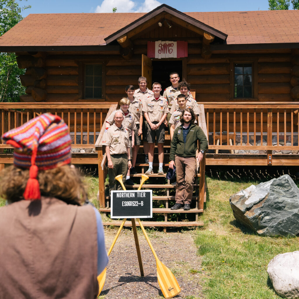 Northern Tier expedition group having a photo taken; staff member taking a photo